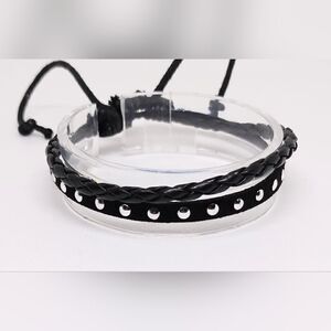 Men's bracelet leather layered black‎ new e32